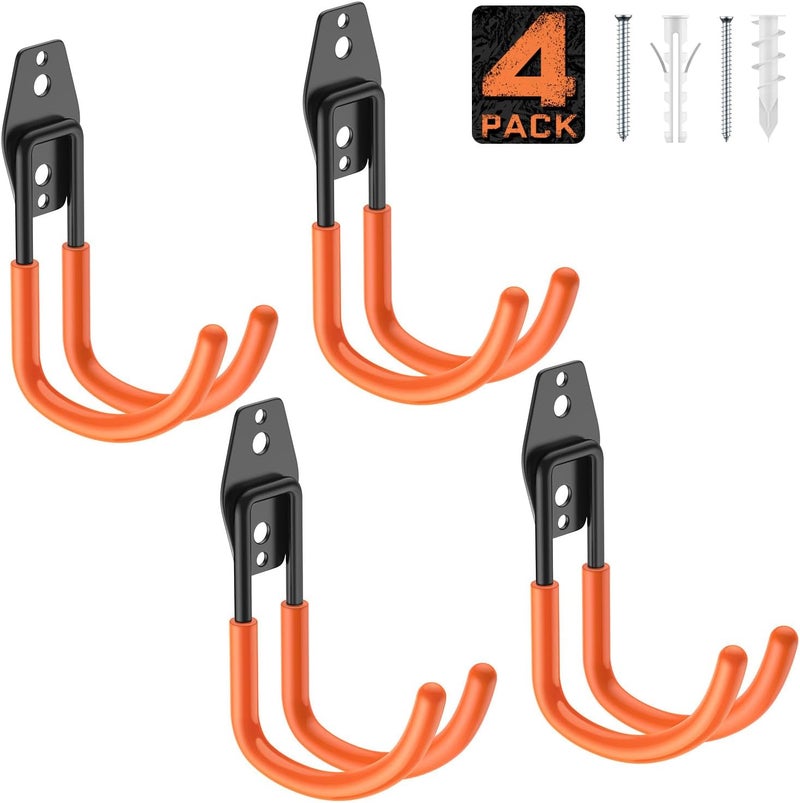 Cpais Garage Hooks with Anti-Slip Coating,Heavy Duty Wall Mount Storage Hooks for Hanging Bike,Hose,Ladder,Yard,Garden Tools (4 Pack Orange 5.5x4.1 Inch) - Image 1